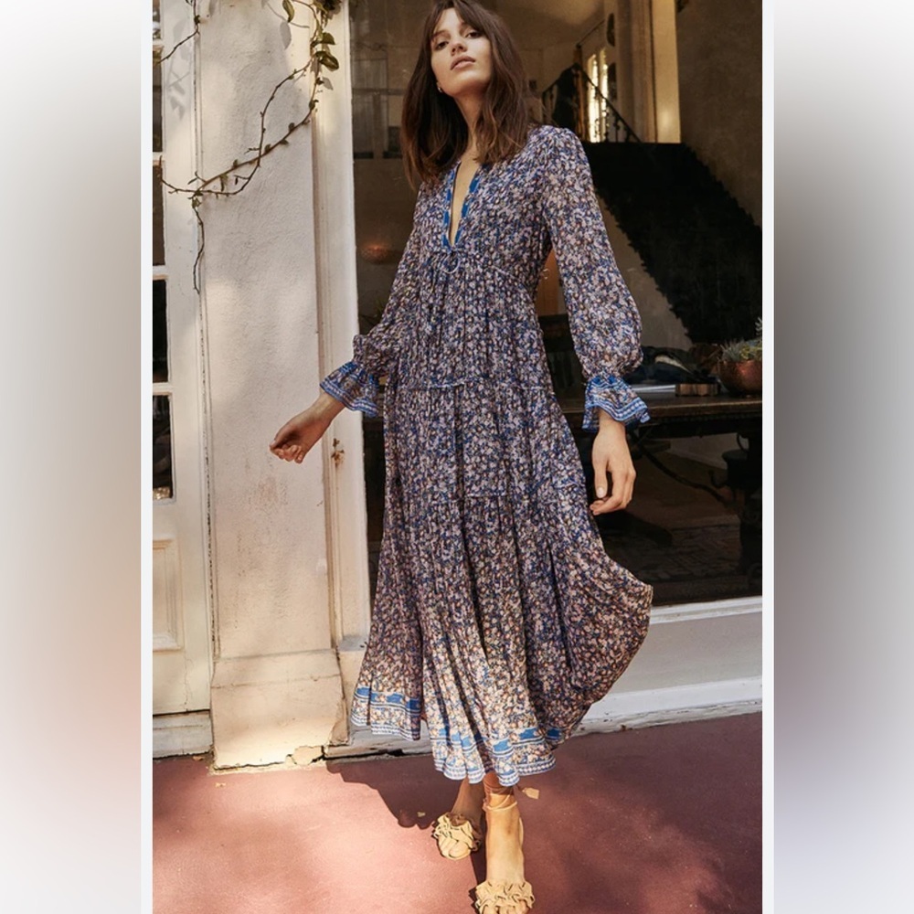 SAYLOR Ina Maxi Dress in Multi Floral Long Sleeves Womens Small Blue Pink
